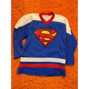 Vintage 2000 Six Flags Superman Hockey Jersey Blue Red Mesh Mens Medium DC Comic